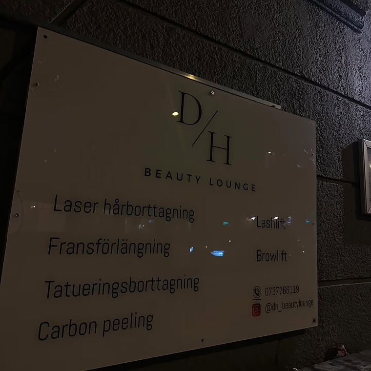 DH Beauty Lounges fasadskylt på Föreningsgatan i Malmö